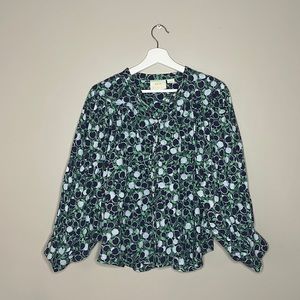 Maeve for Anthropologie Navy Printed Blouse Size L